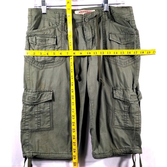 Unionbay Womens 7 Cargo Shorts Cotton Olive Green Longline Utility Y2K Gorpcore - Picture 5 of 9